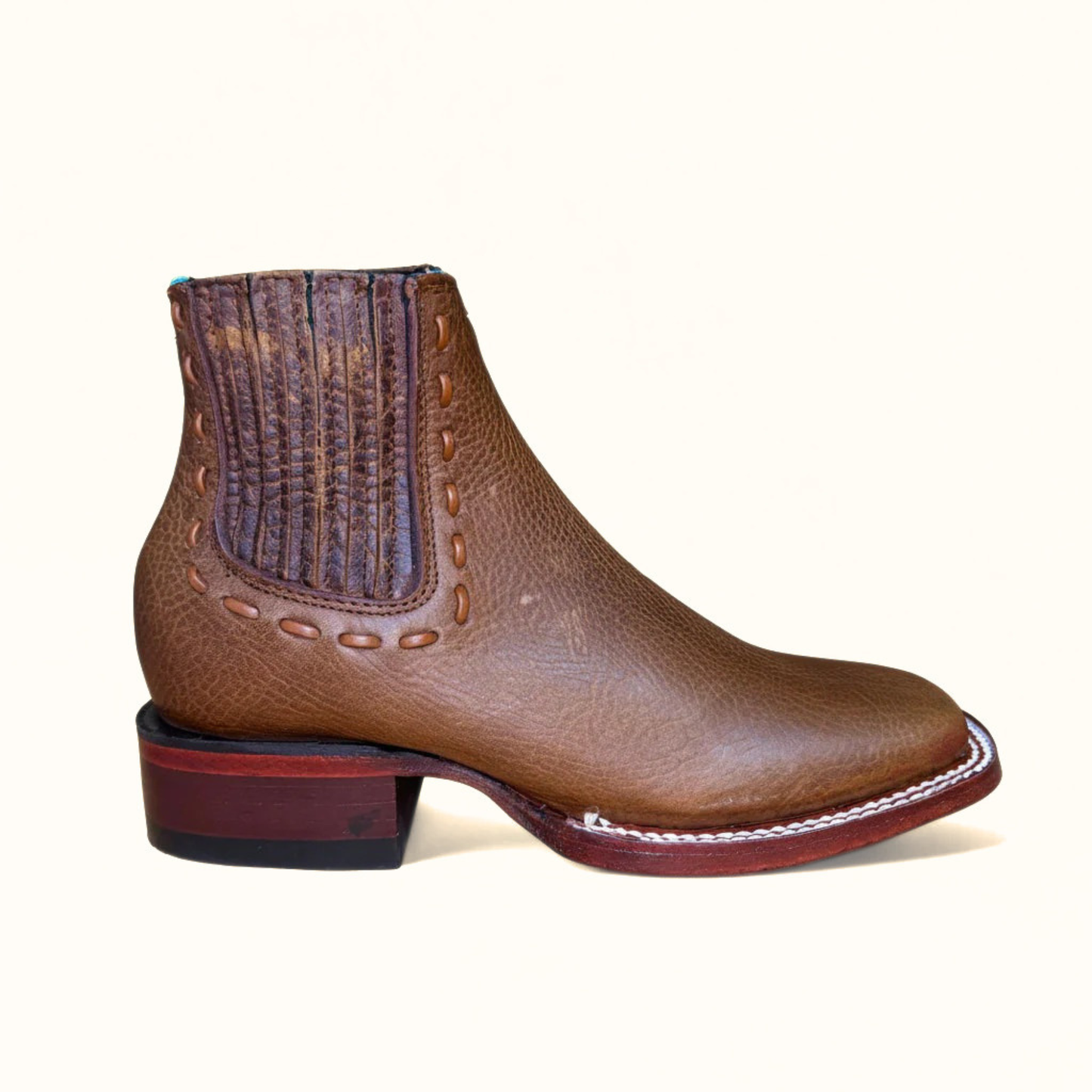 Side profile view of Los Altos Rage Walnut Wide Square Toe Ankle Boot
