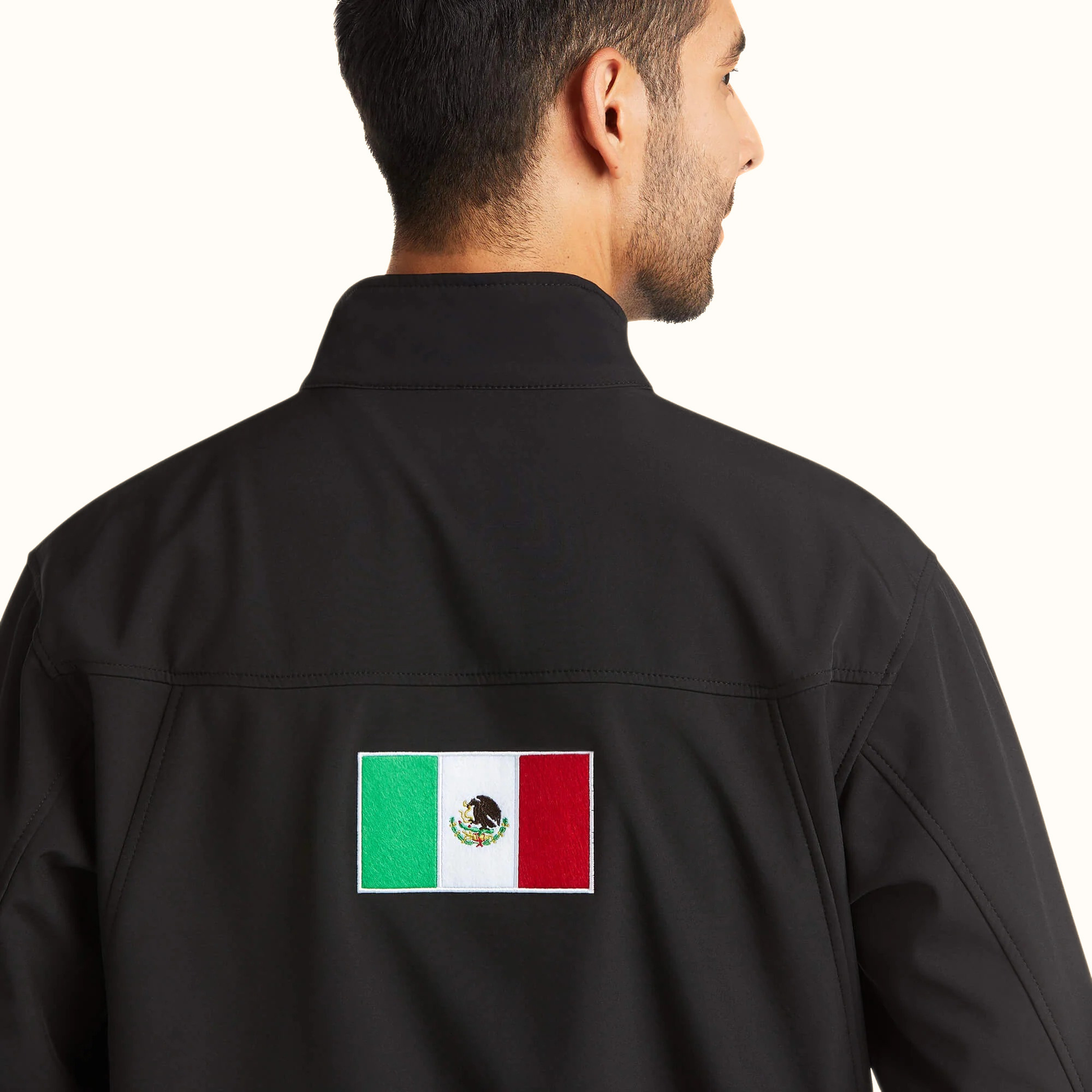 Ariat New Team Softshell Mexico Jacket men’s black back flat detail view
