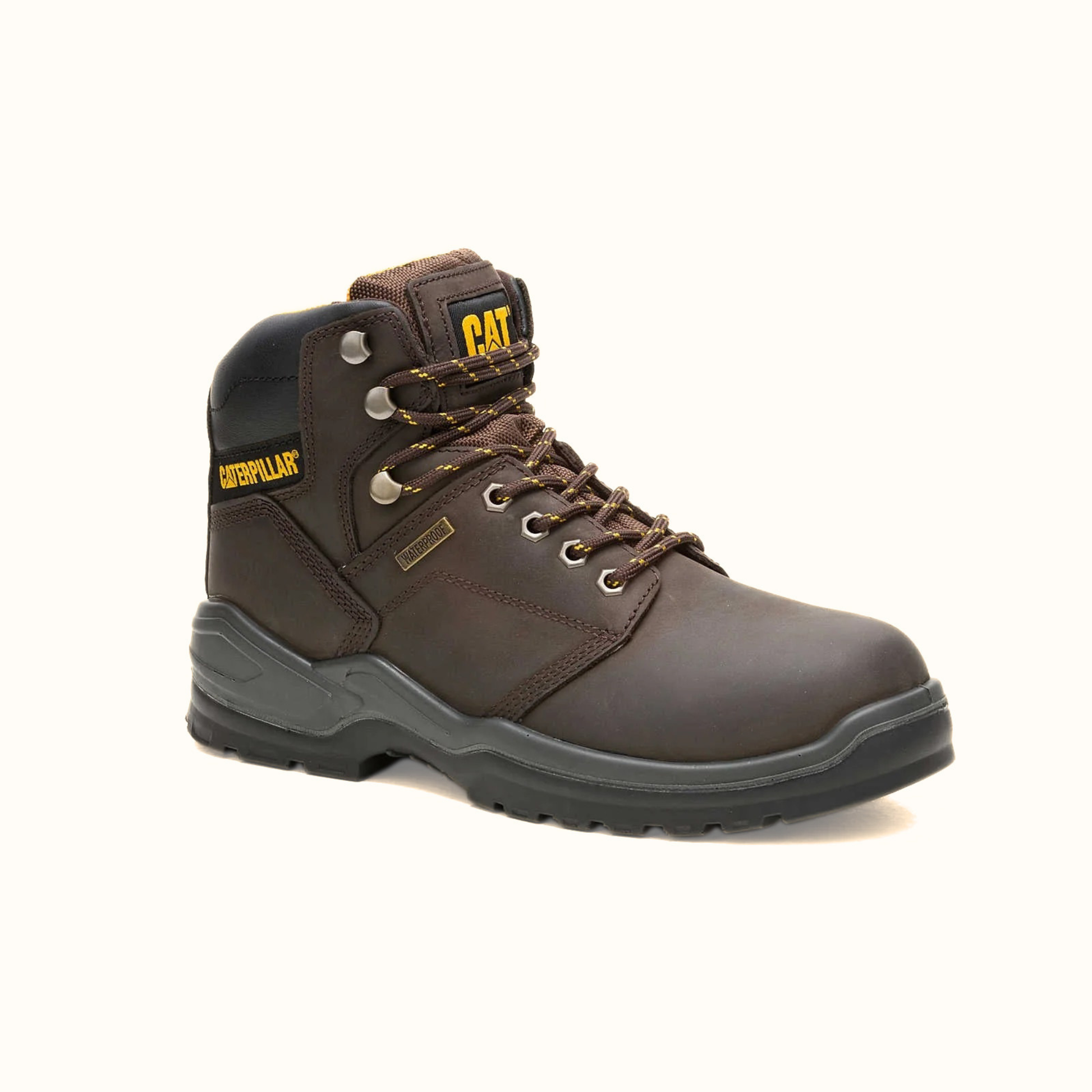 CAT Striver Waterproof Steel Toe Work Boot brown angle view