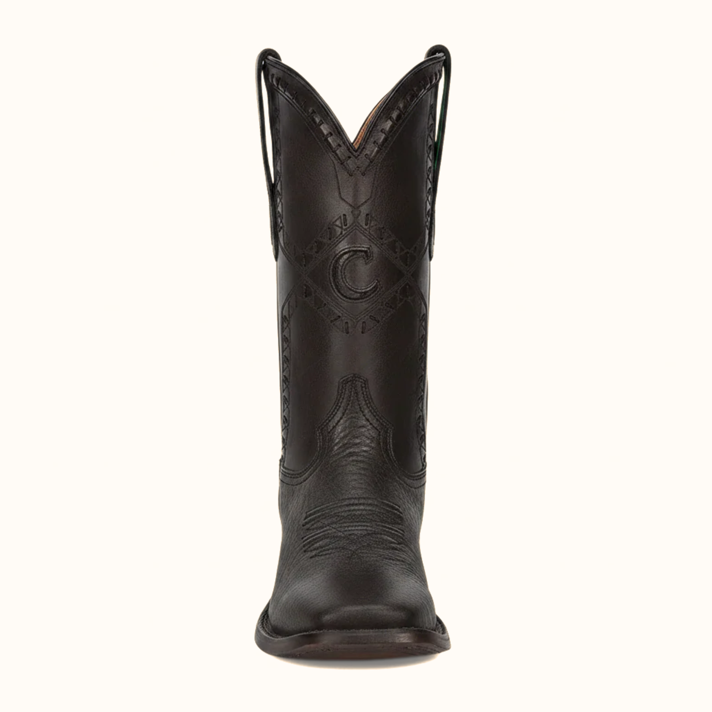 Cuadra Black Ostrich Laser & Woven Square Toe Boot front view