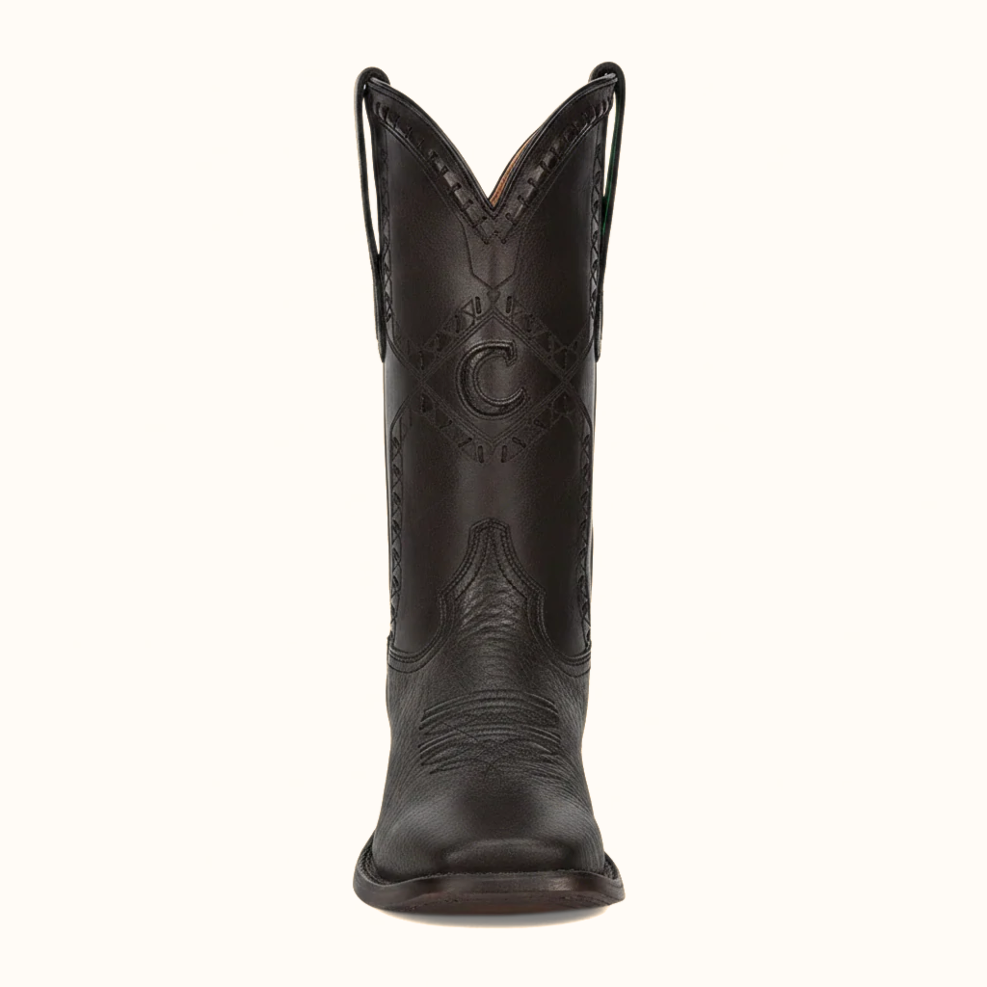 Cuadra Black Ostrich Laser & Woven Square Toe Boot front view