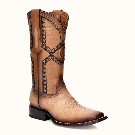 Cuadra Flame Oryx Ostrich Laser & Woven Square Toe Boot front angle view