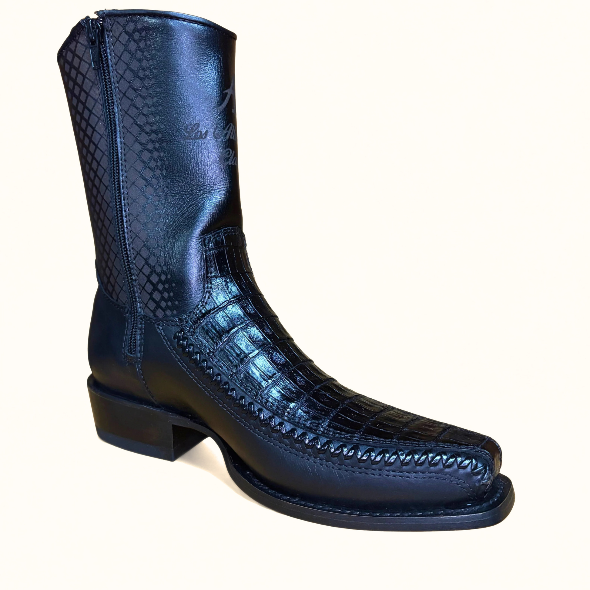 Los Altos Caiman Belly 7X Toe Low Shaft Boot angled side view