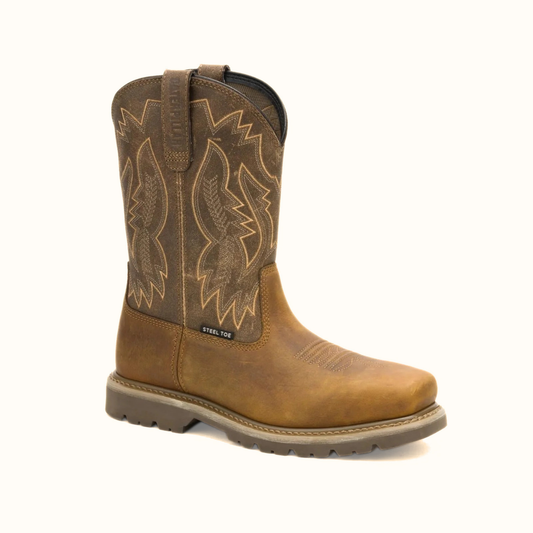 CAT Colorado Frontier Steel Toe Boot angled angle view in beige leather