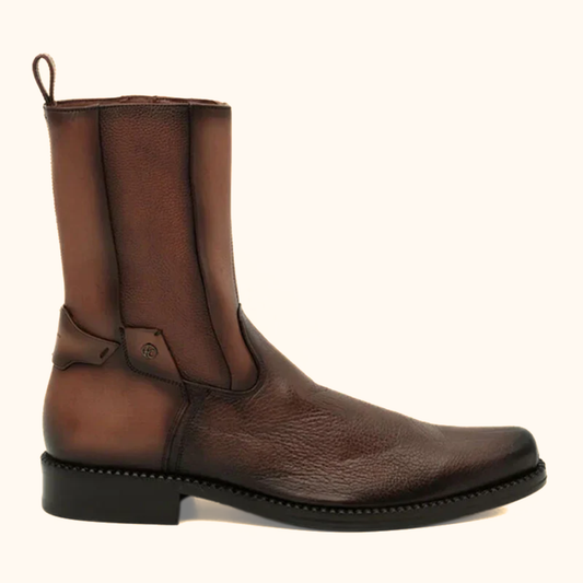 Cuadra Honey Deer Zipper Casual Ankle Boot brown leather side view