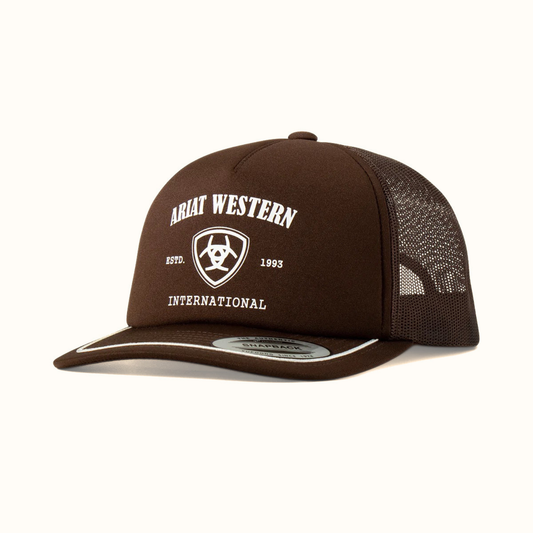 Ariat Logo Foam Trucker Cap Brown front view