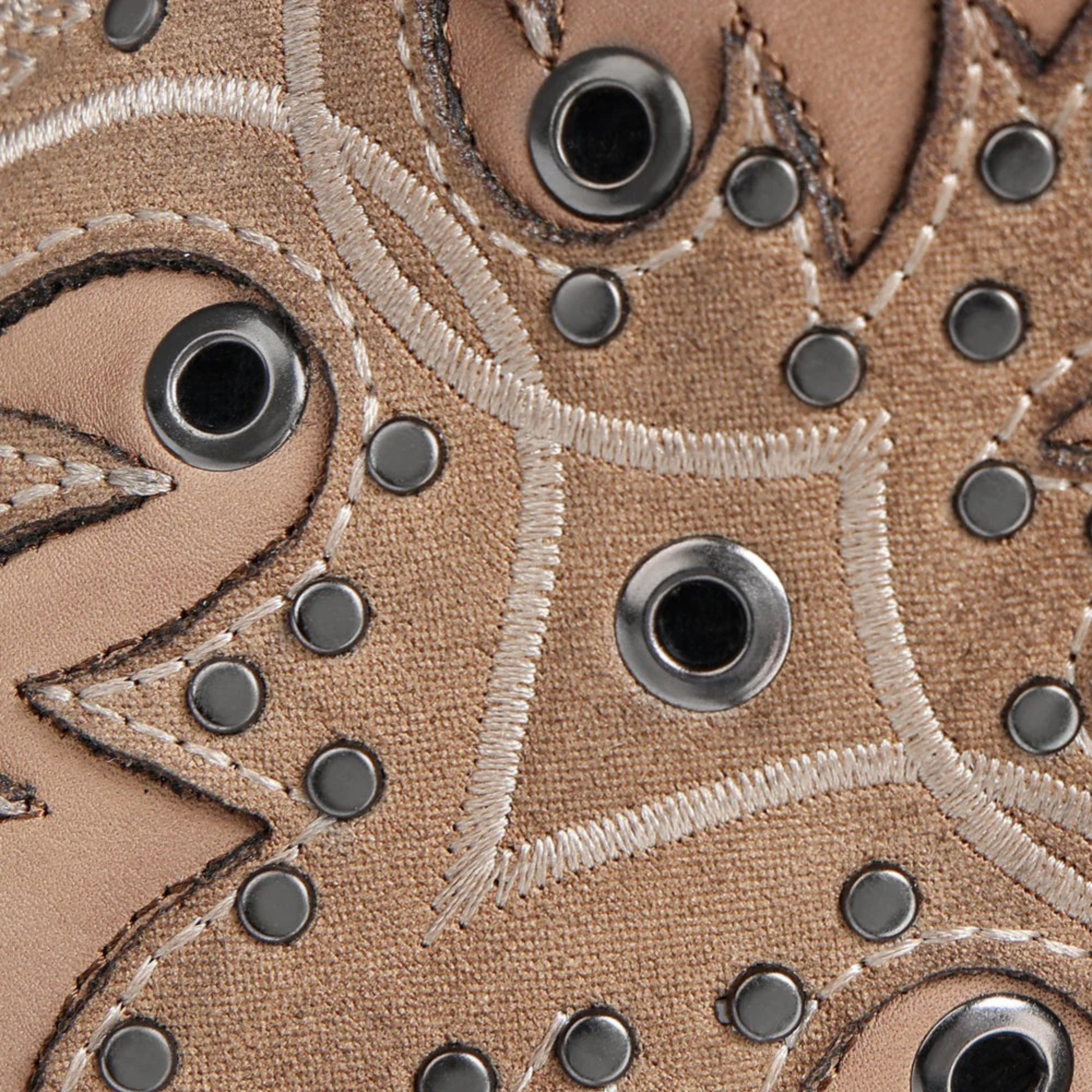 Cuadra Tall Western Style Brown Boot leather and stud detail close-up