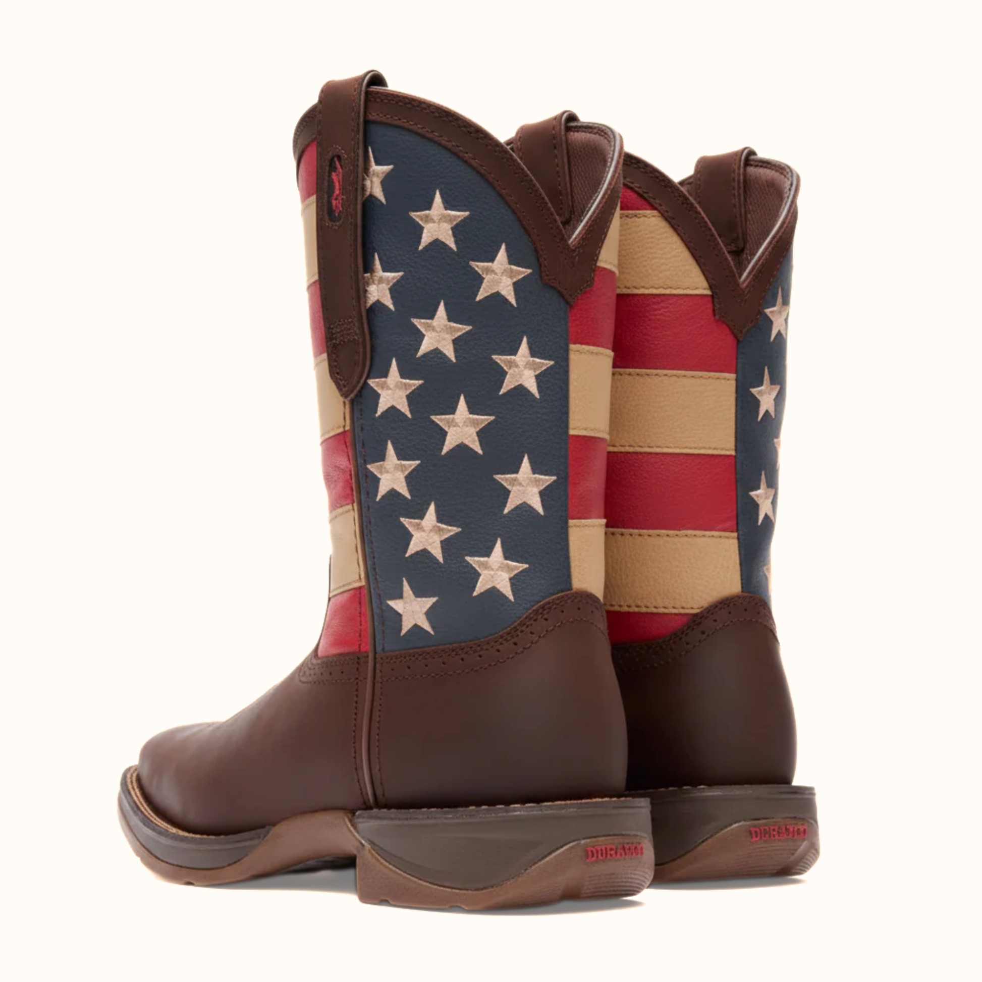 Pair of Durango Rebel Patriotic Pull-On Western Flag Boot back view with pull straps