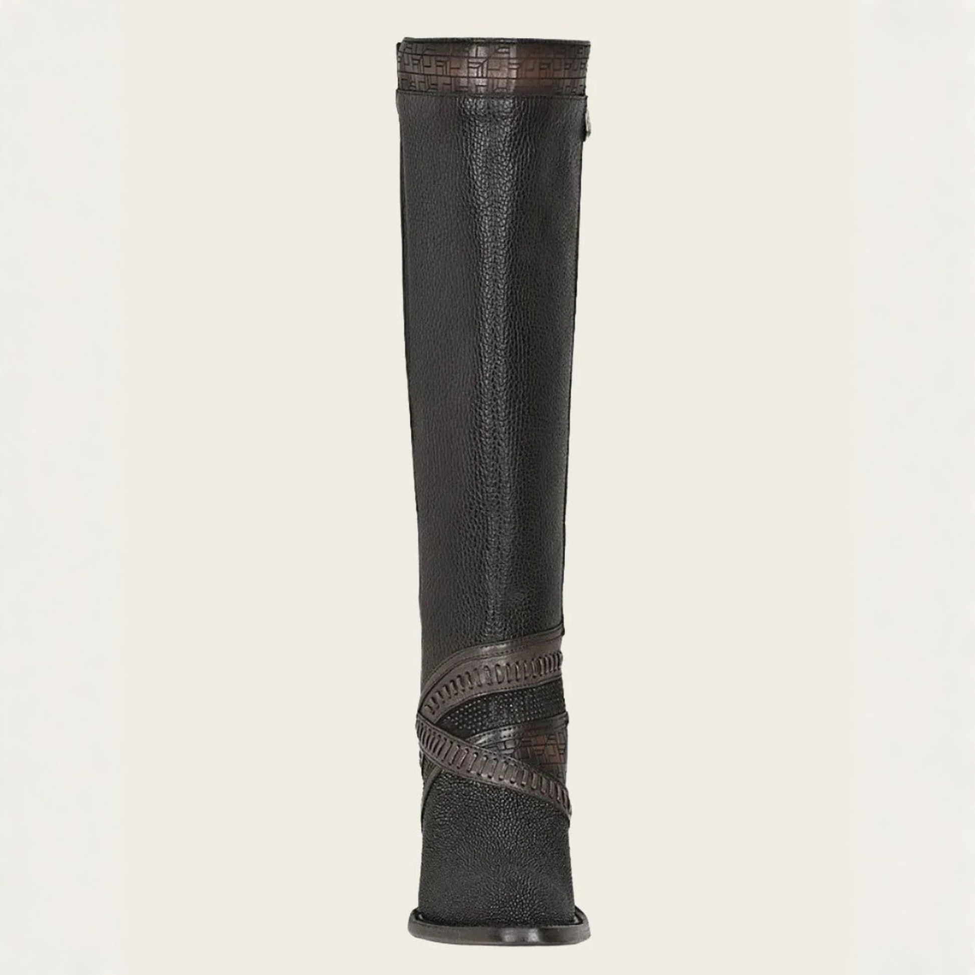 Front view of Cuadra Tall Black Stingray Boot