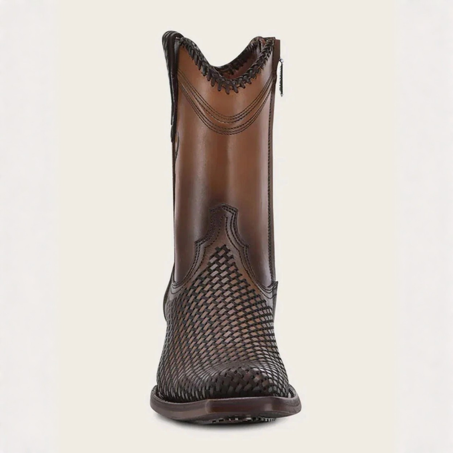 Front view of Cuadra Denver Brown Laser & Woven Narrow Square Toe Boot