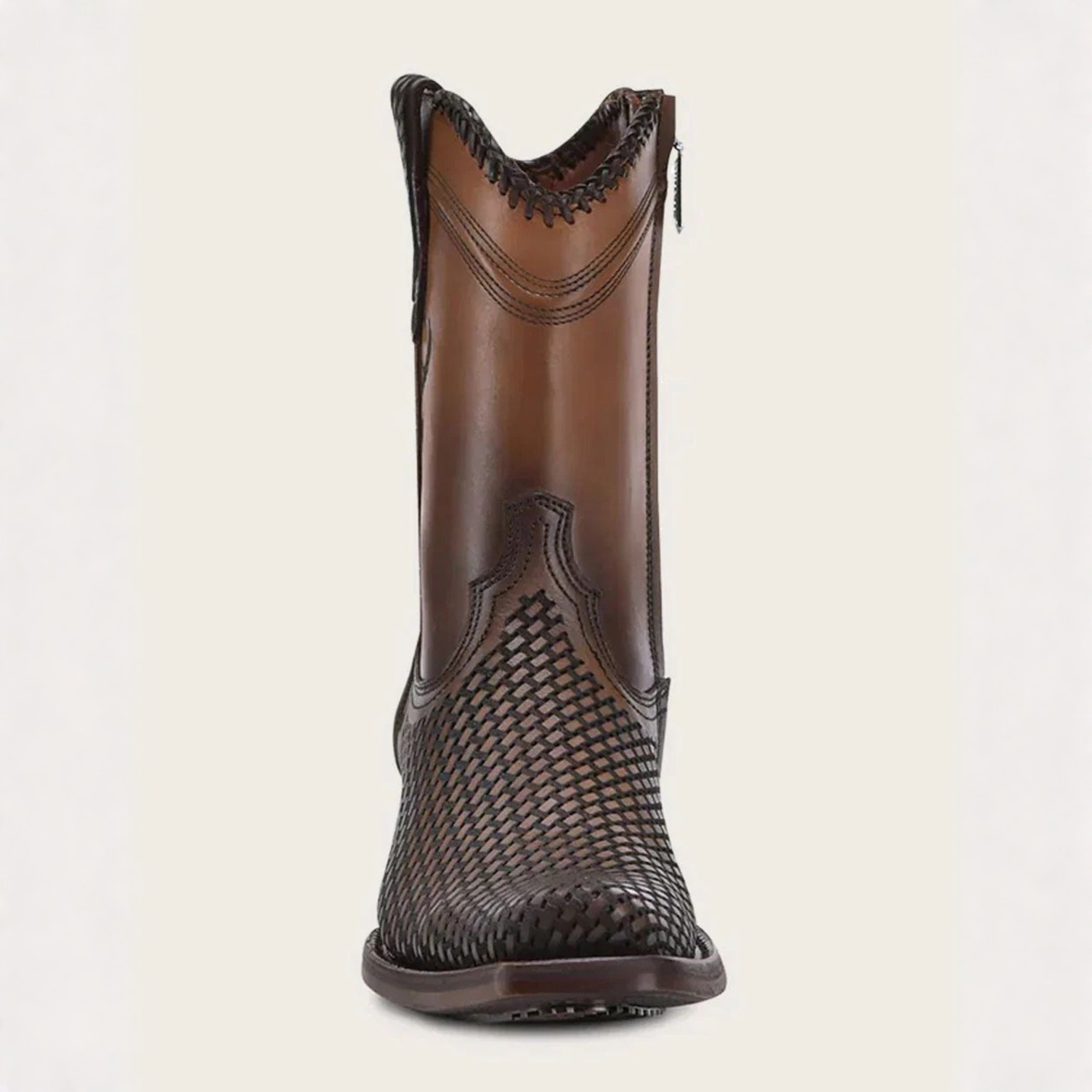 Front view of Cuadra Denver Brown Laser & Woven Narrow Square Toe Boot