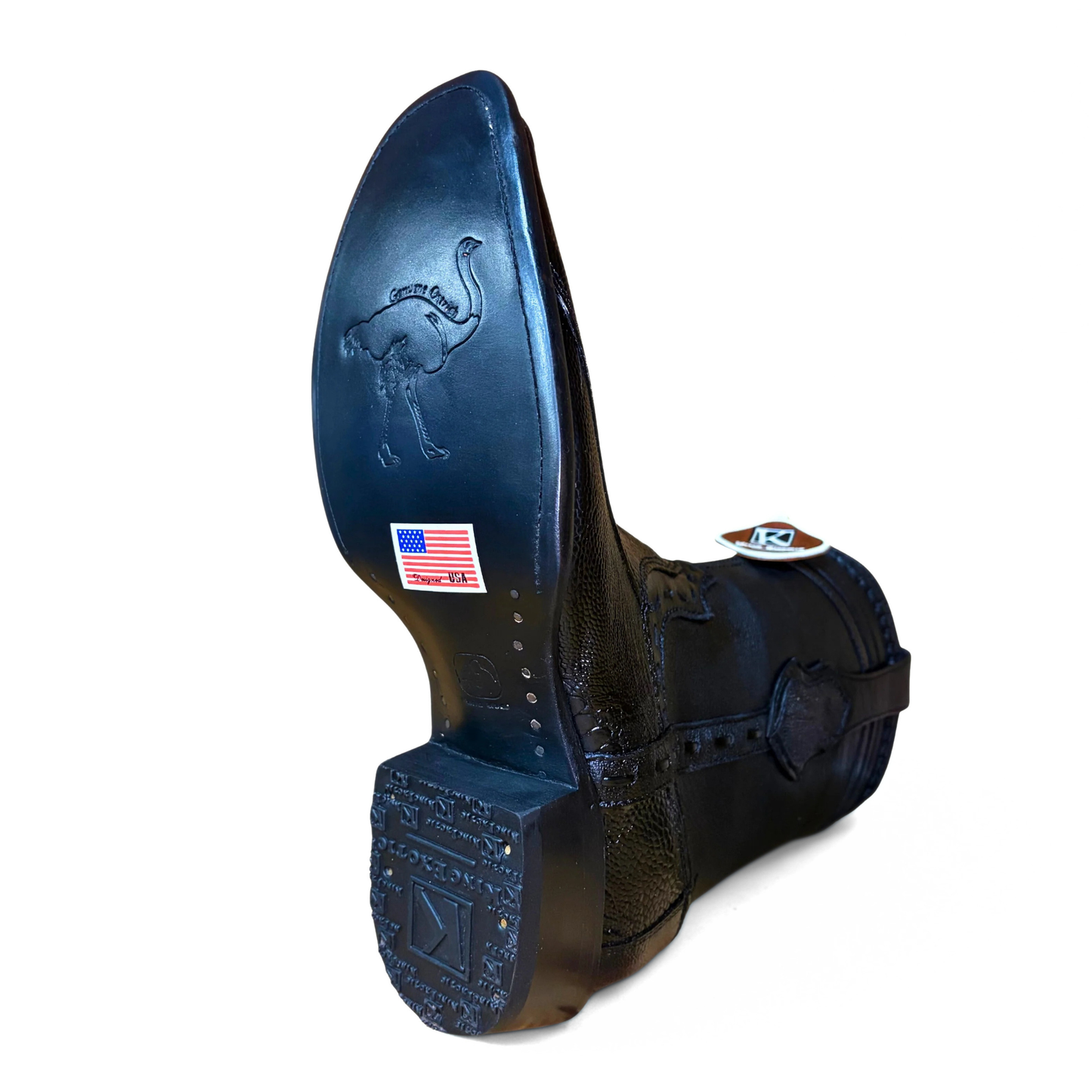 King Exotic Black Ostrich Leg Dubai Short Boot outsole view
