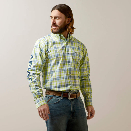 Front angled view of Ariat Pro Series Dayton Classic Fit Shirt in green plaid