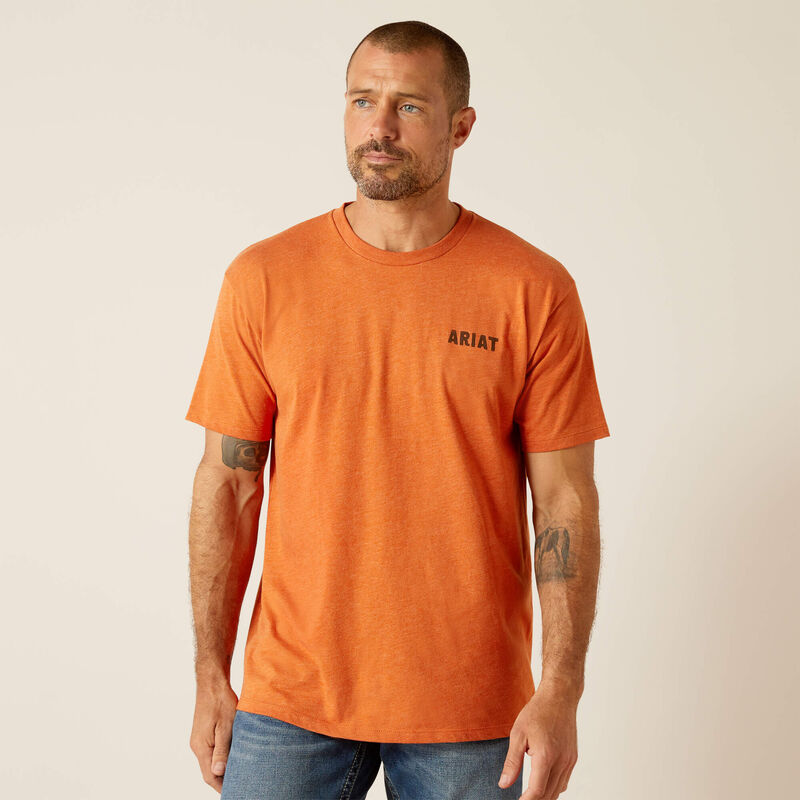 Front view of Ariat Rattler Skull T-Shirt in orange