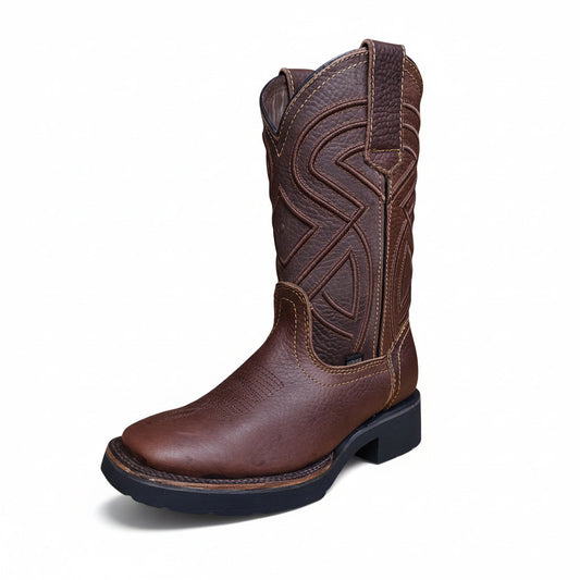 Cerro Crazy Cafe CT square toe brown leather work boot angled view