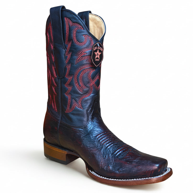 Los Altos smooth ostrich black cherry rodeo square toe boot front angle