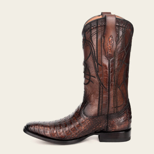 Cuadra Laser Engraved Caiman Fuscus Cowboy Boot side view