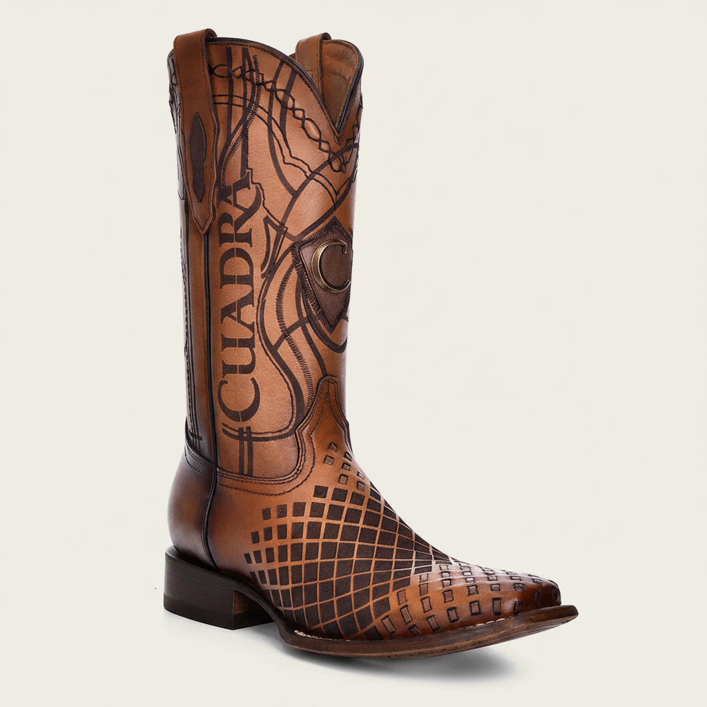 Cuadra genuine bovine leather western boot brown square toe angled view