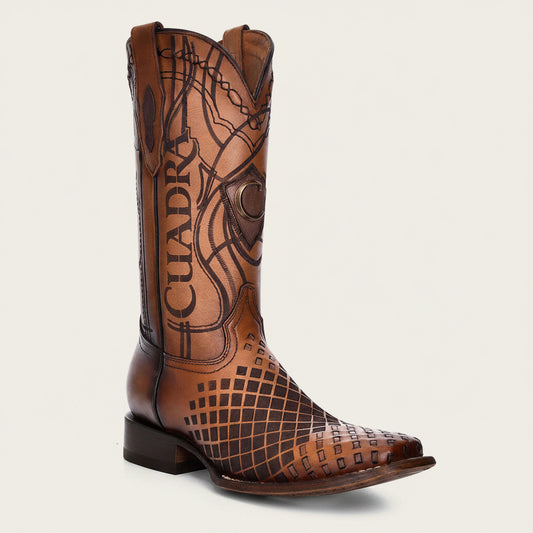 Cuadra genuine bovine leather western boot brown square toe angled view