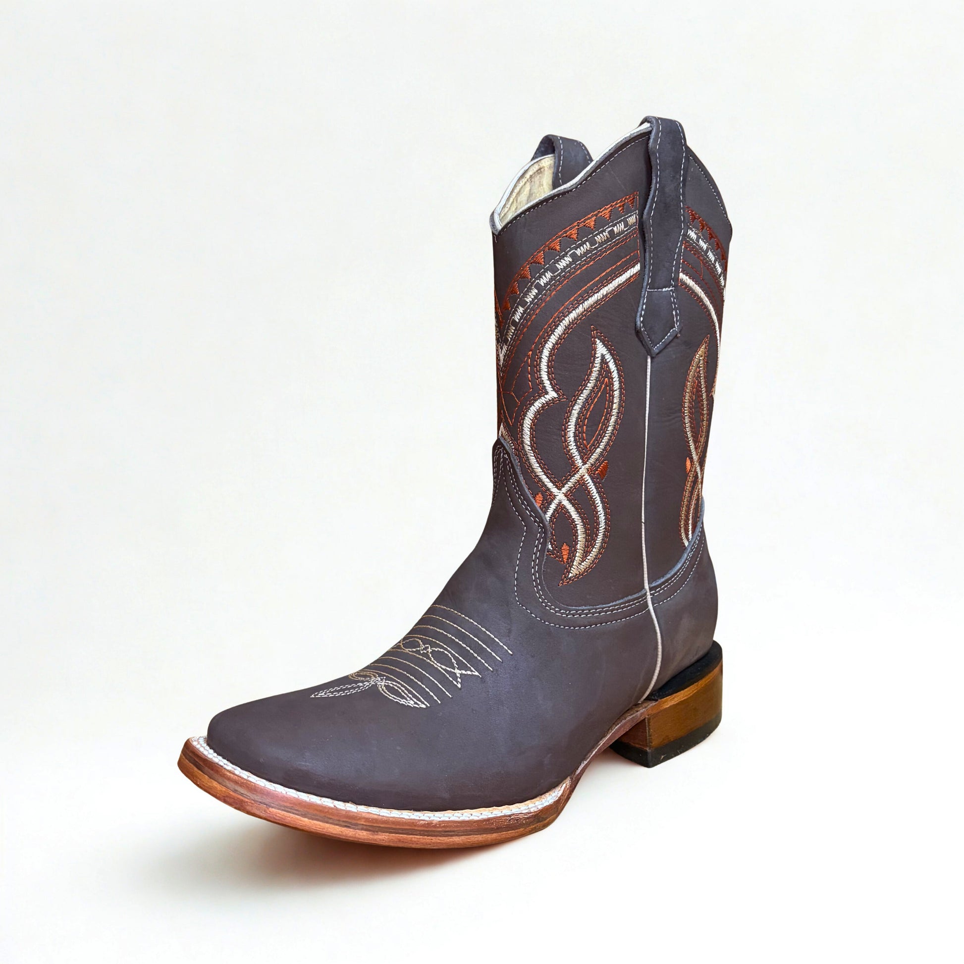 Arius Nubuck Cafe Bulldog brown leather western boot angled view