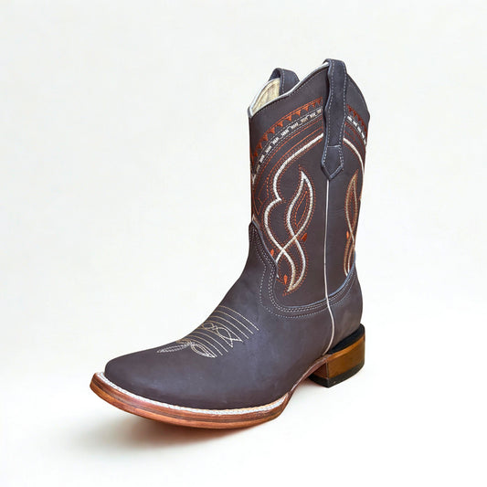 Arius Nubuck Cafe Bulldog brown leather western boot angled view