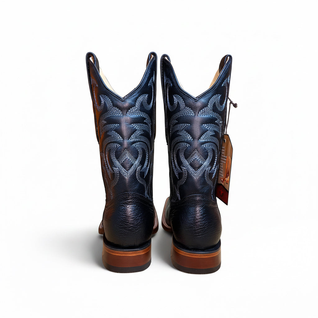 Los Altos Smooth Ostrich Black Rodeo Square Toe Boot rear view