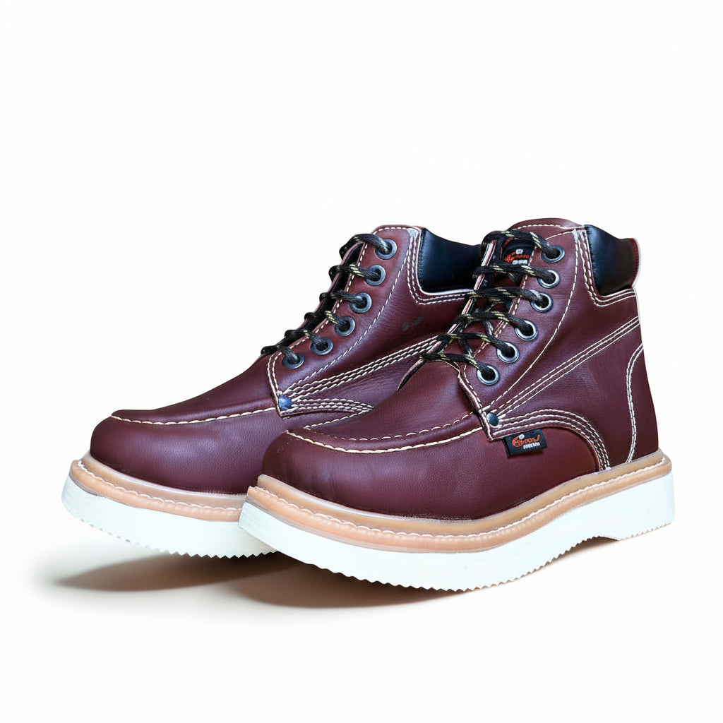 Cerro Piel Shedron Rayas Ambar work boot pair front angled view showing lace-up design