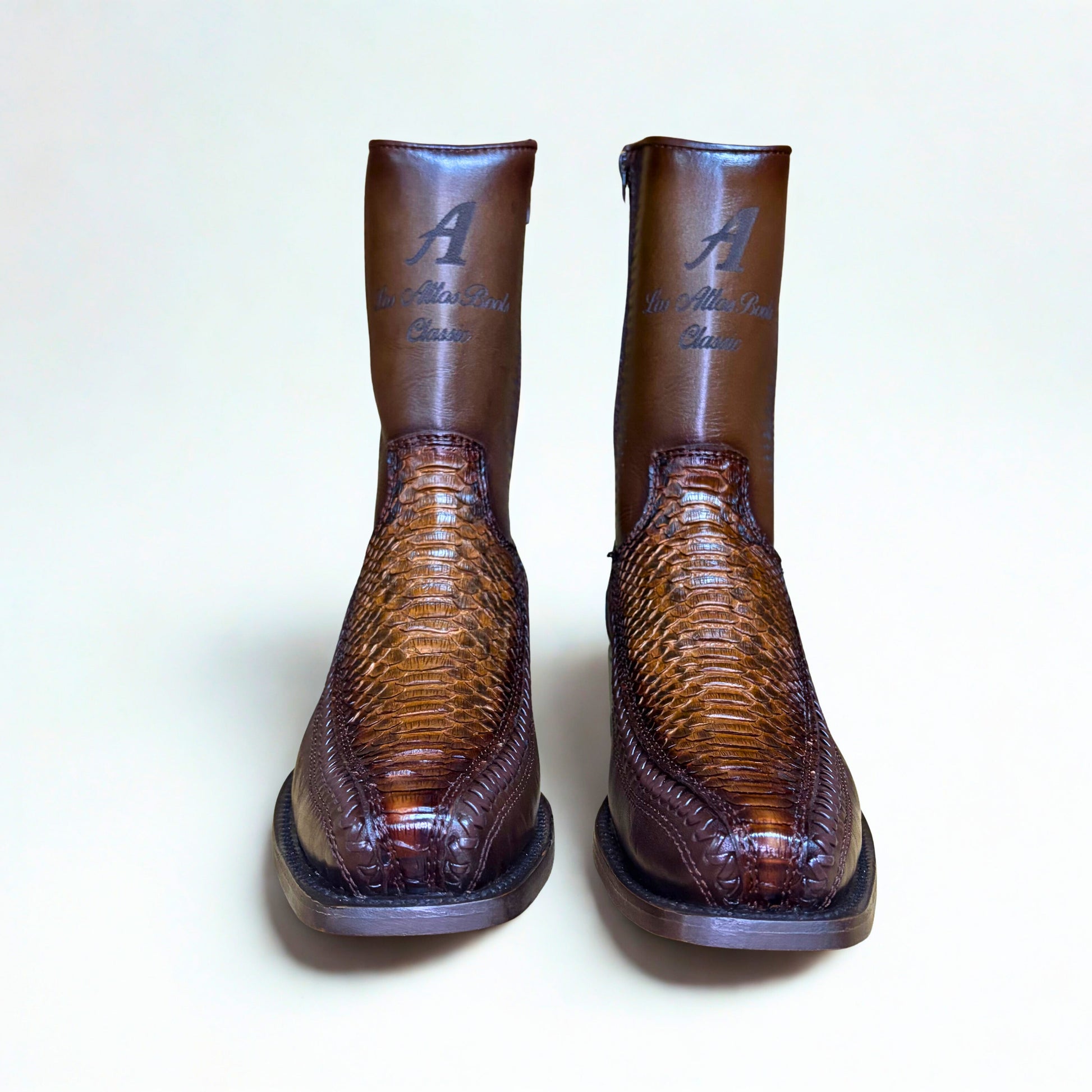 Los Altos Python Porto Faded Brown 7X Toe Low Shaft Boot pair front view