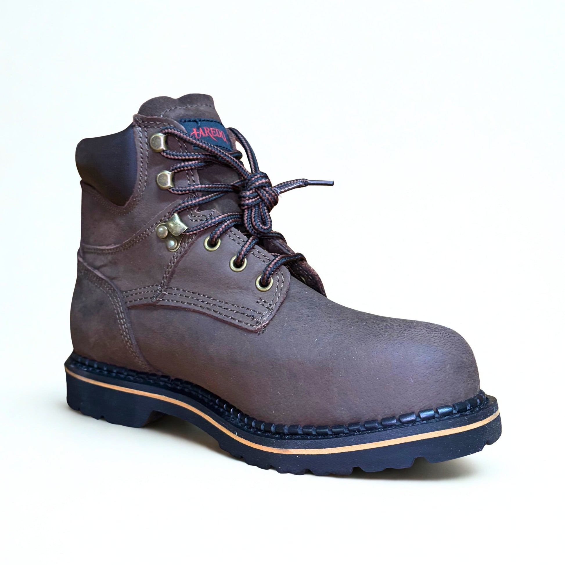 Laredo Hub & Tack Steel Toe Boot brown leather work boot front angle view