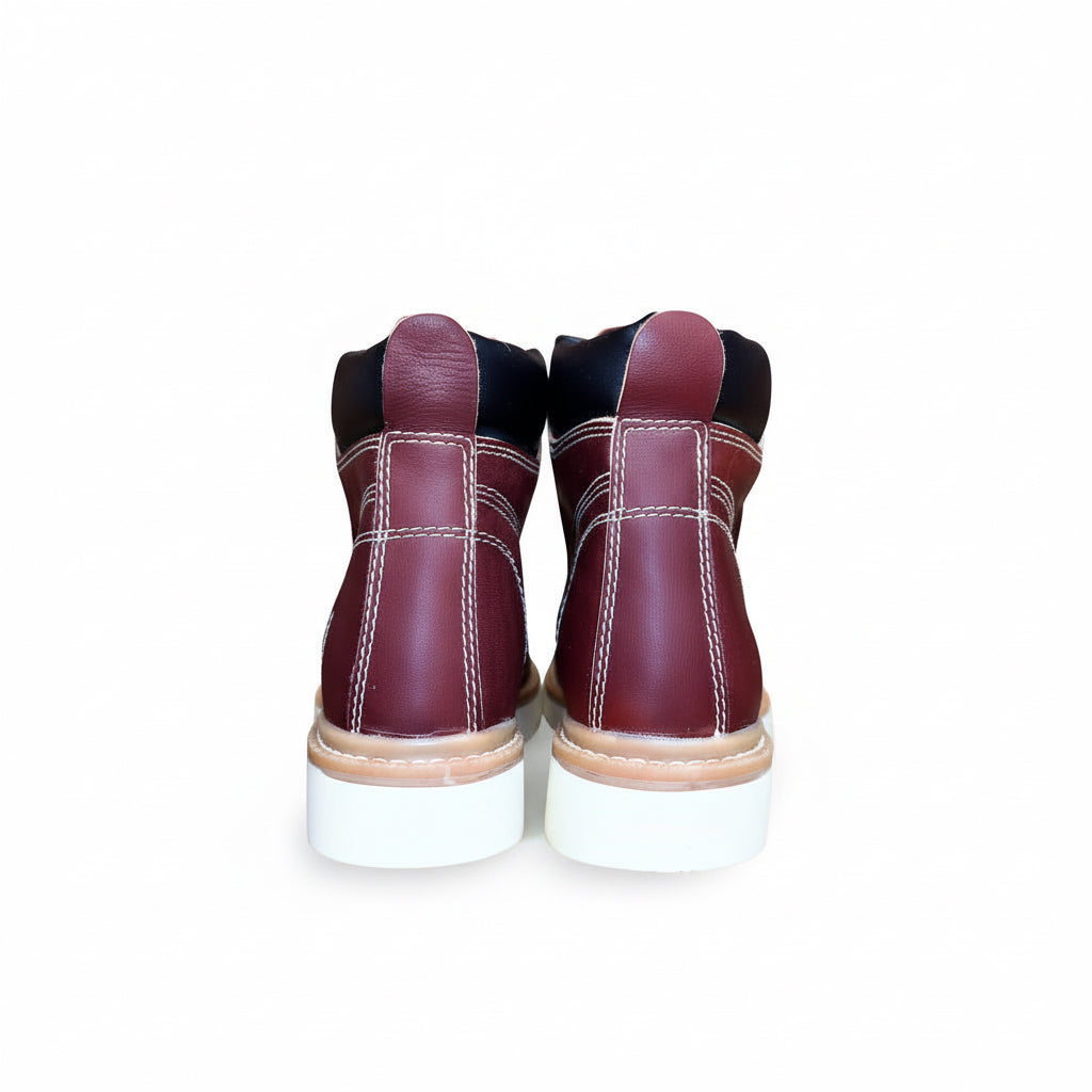 Cerro Piel Shedron Rayas Ambar work boot pair back view showing lace-up design
