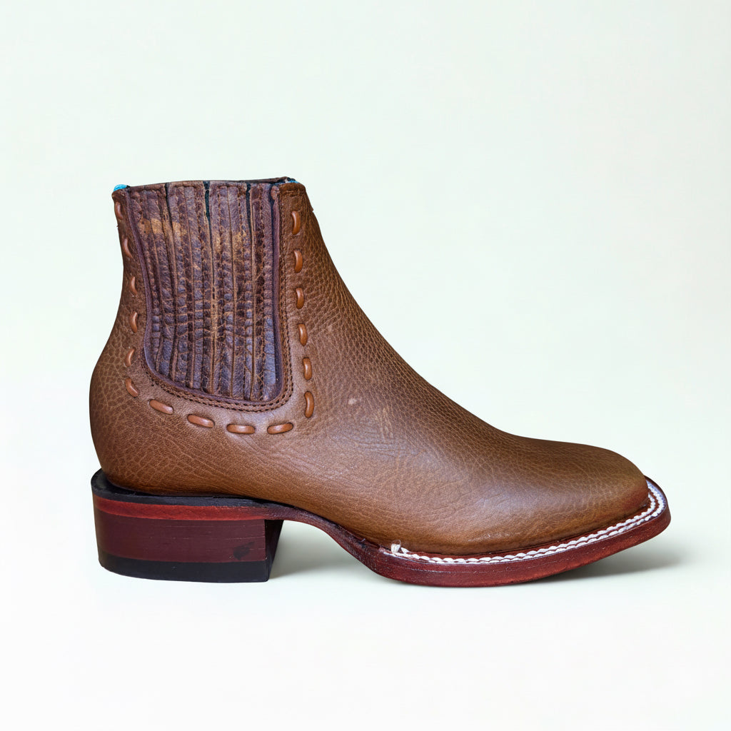 Side profile view of Los Altos Rage Walnut Wide Square Toe Ankle Boot