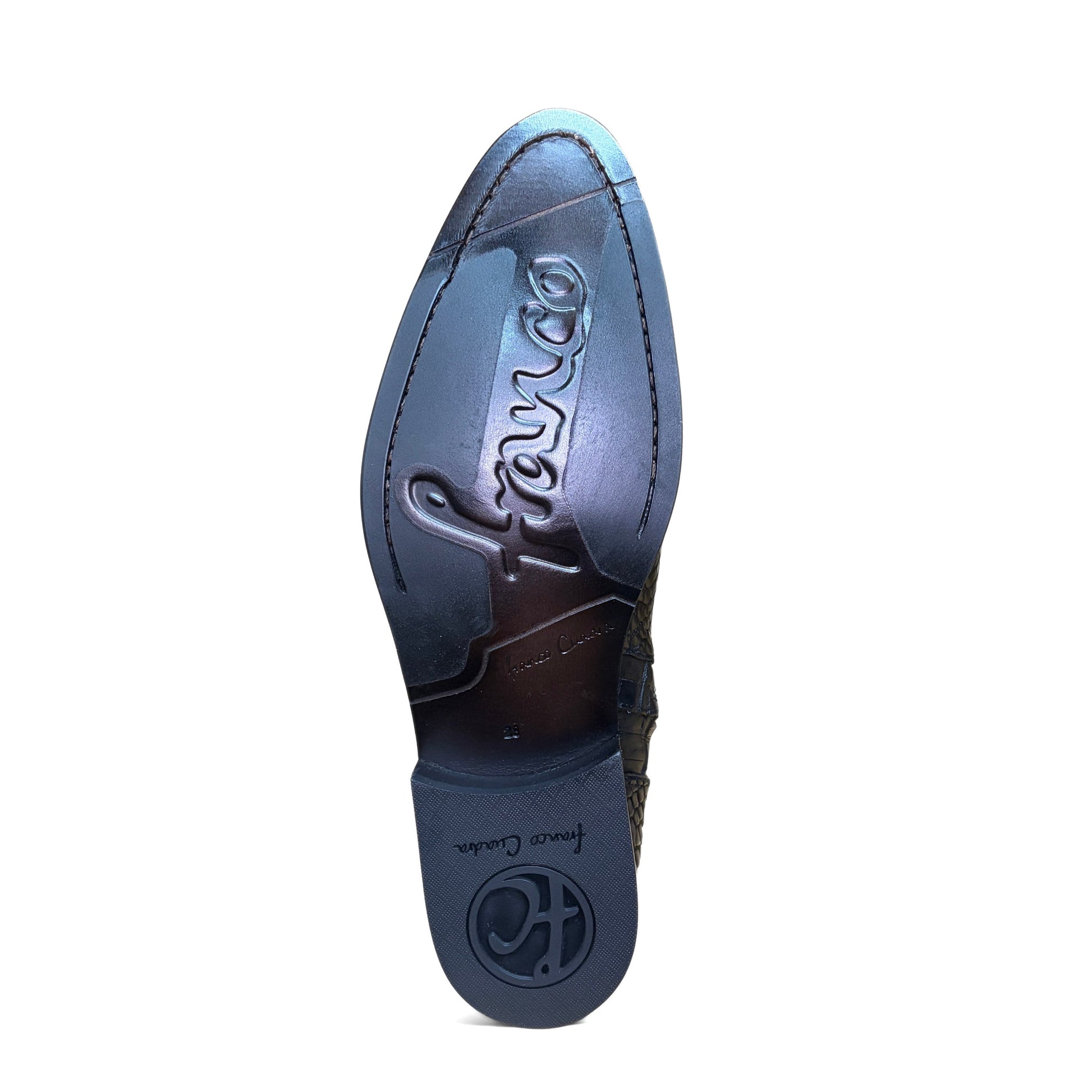 Outsole view of Cuadra Men’s Black Alligator Zipper Round Toe Boot
