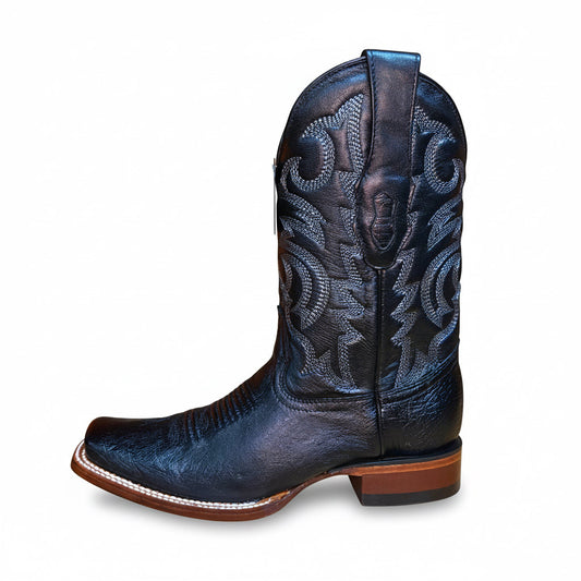 Los Altos Smooth Ostrich Black Rodeo Square Toe Boot side profile