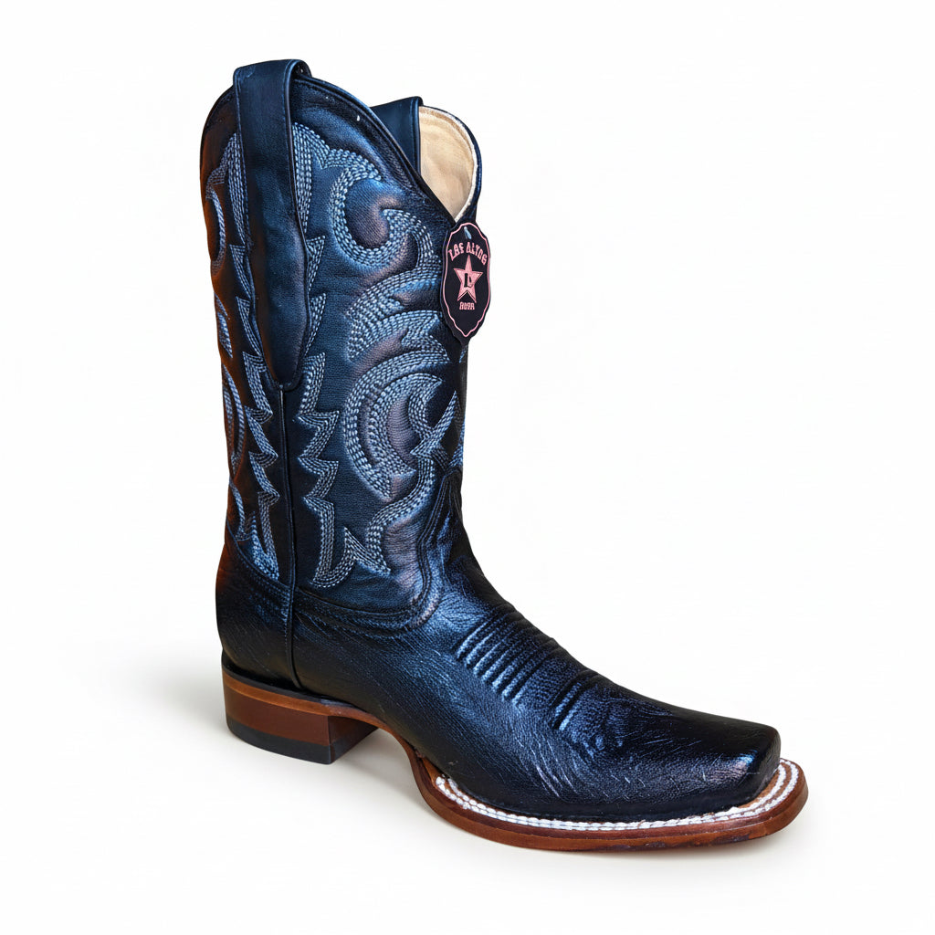 Los Altos Smooth Ostrich Black Rodeo Square Toe Boot front angle view