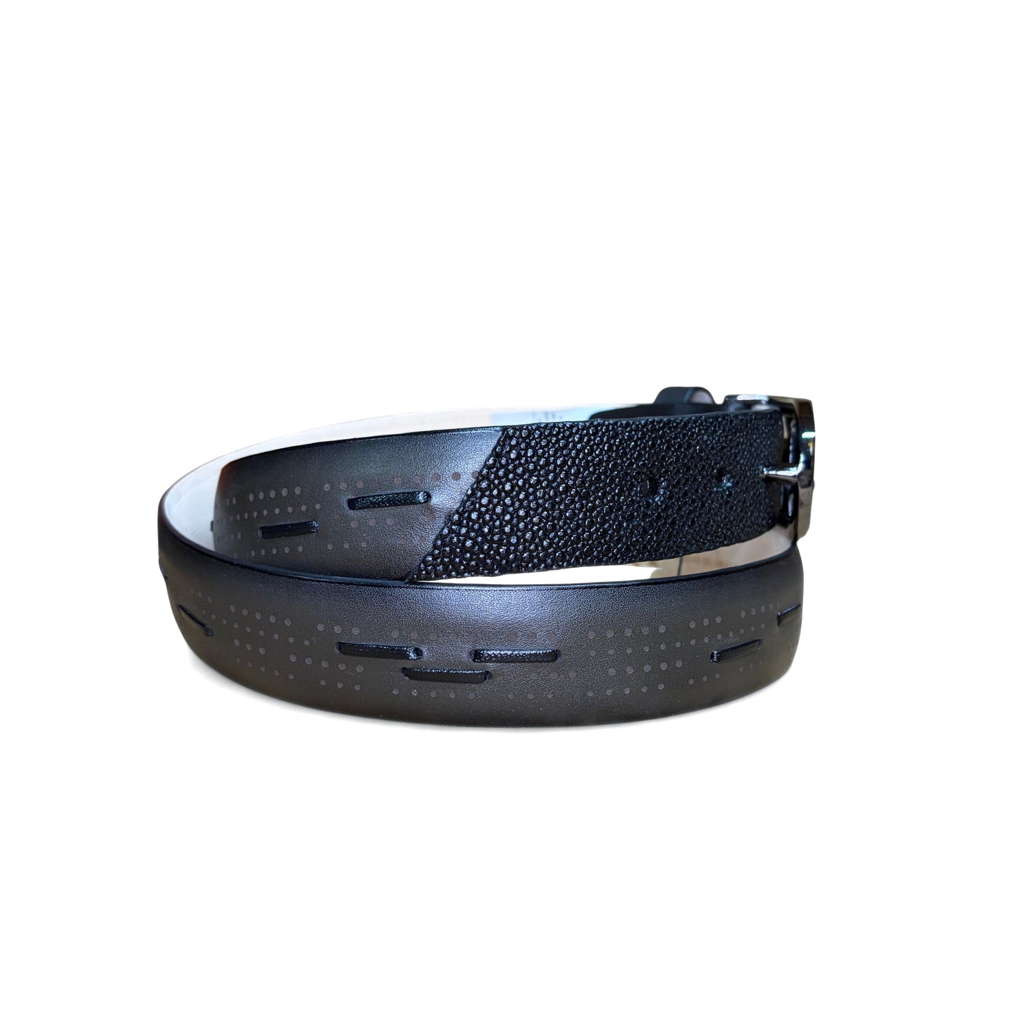 Cuadra Men’s Black Stingray Woven Belt side view showing strap detail