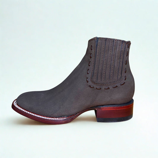 Nubuck Tobacco Wide Square Toe Ankle Boot