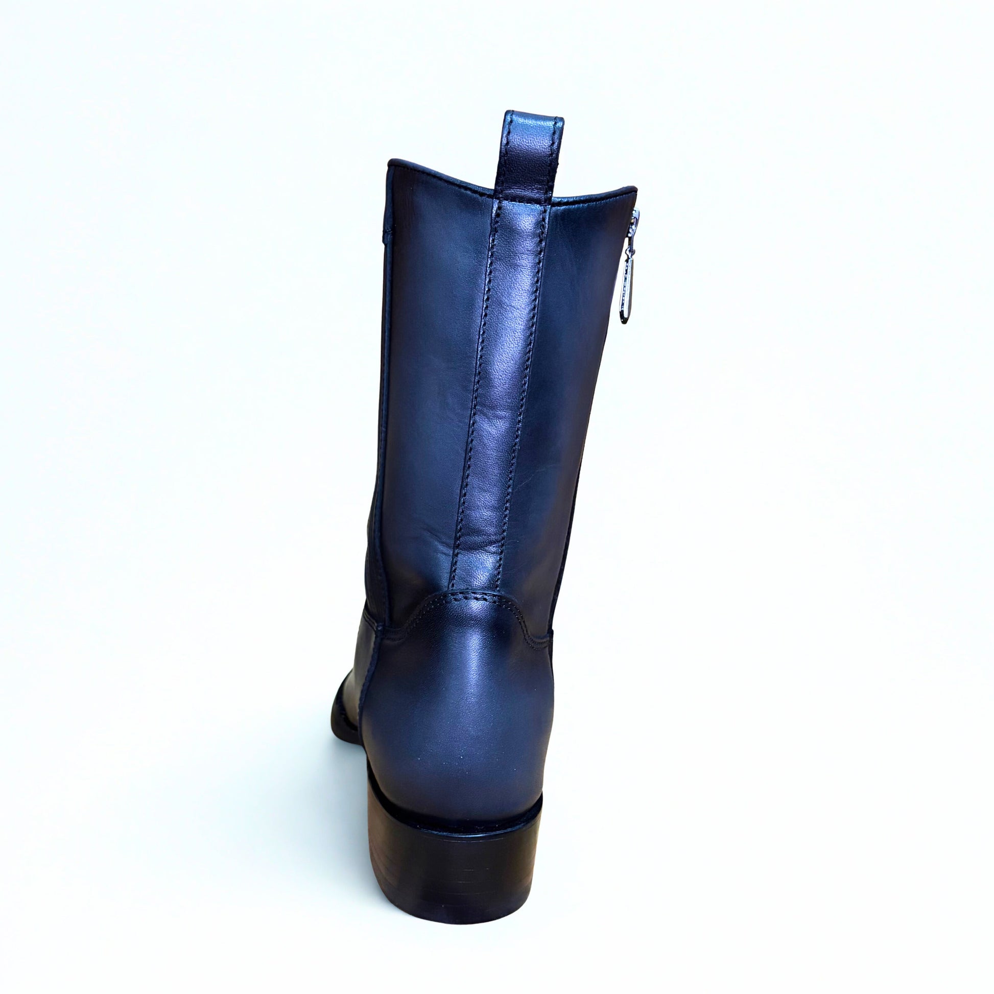 Cuadra Black Ostrich Lazer & Woven Narrow Square Toe Boots back view with stitched shaft