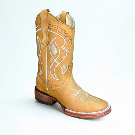 Arius Nubuck Miel Bulldog Western Boot front angle