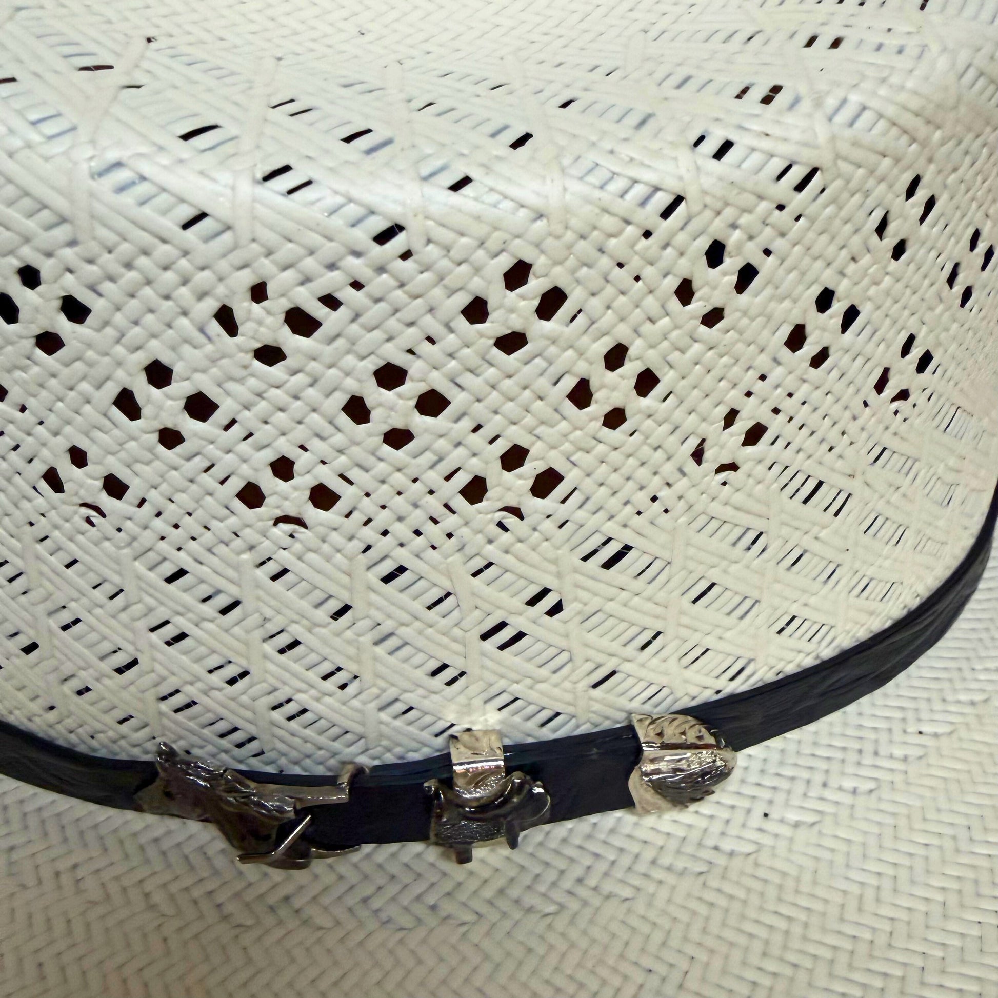 Close-up woven straw detail of Cuadra Stallion Reparo 50X Ivory Hat