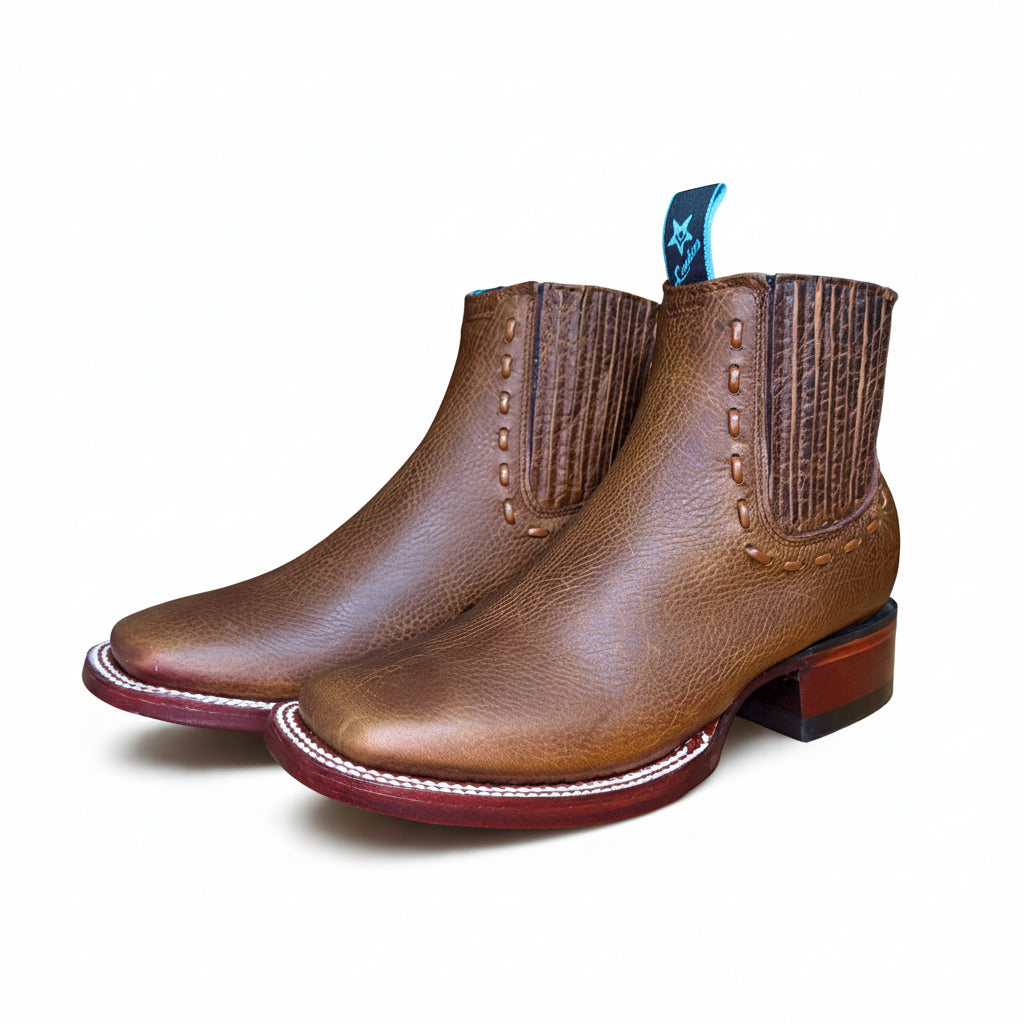 Pair of Los Altos Rage Walnut Wide Square Toe Ankle Boots viewed from the angle