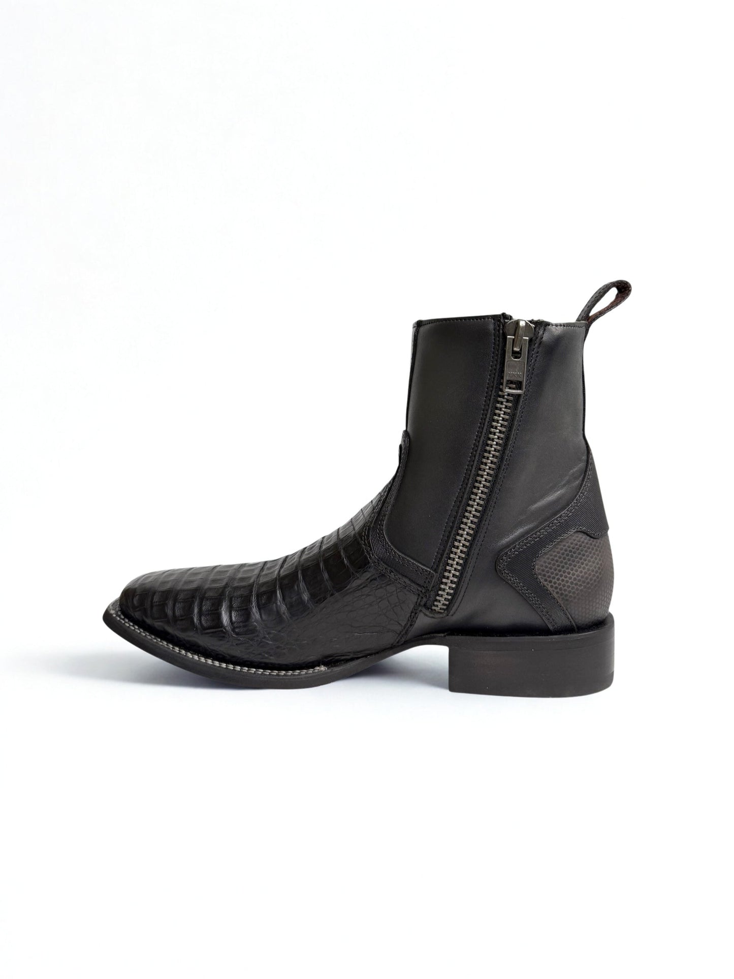 Black Caiman Zipper & Elastic Square Toe