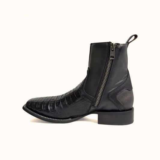Cuadra Black Caiman Square Toe Chelsea Boots side view
