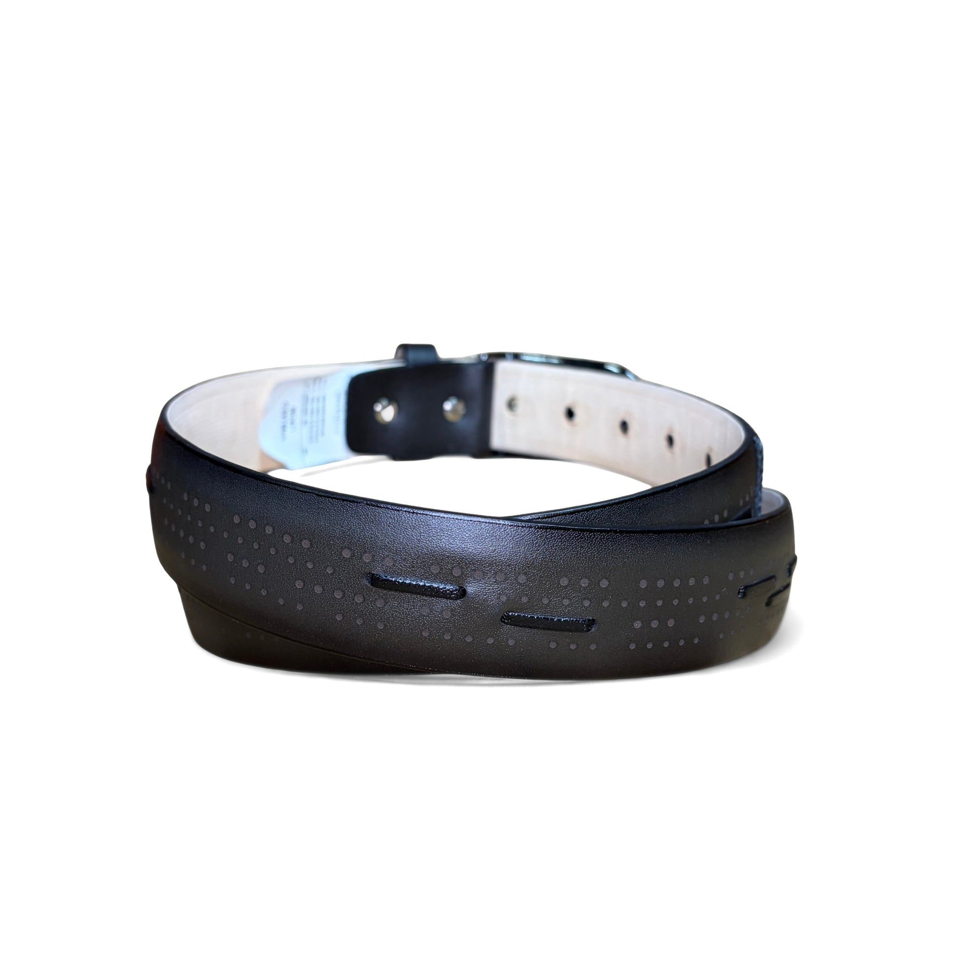 Cuadra Men’s Black Stingray Woven Belt rolled view showing inner leather and buckle