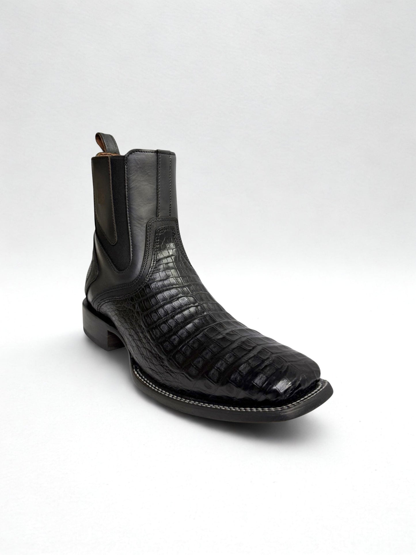 Black Caiman Zipper & Elastic Square Toe