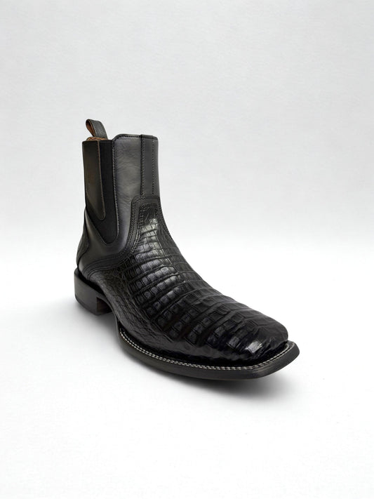 Black Caiman Zipper & Elastic Square Toe