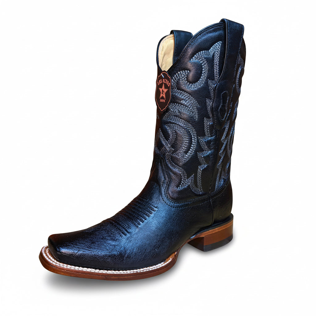 Los Altos Smooth Ostrich Black Rodeo Square Toe Boot front angle view