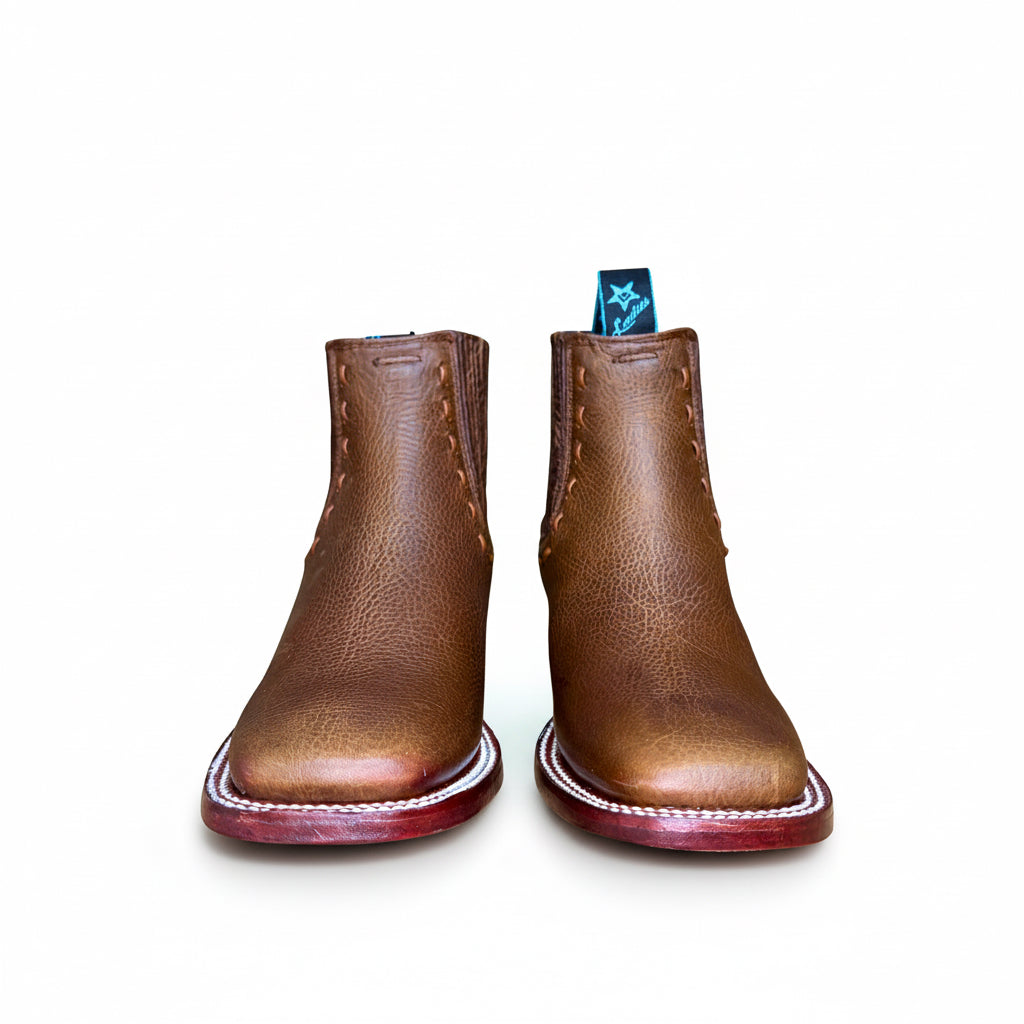 Pair of Los Altos Rage Walnut Wide Square Toe Ankle Boots viewed from the front