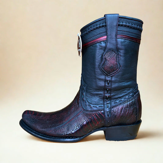 King Exotic Black Cherry Ostrich Leg Dubai Short Boot side profile