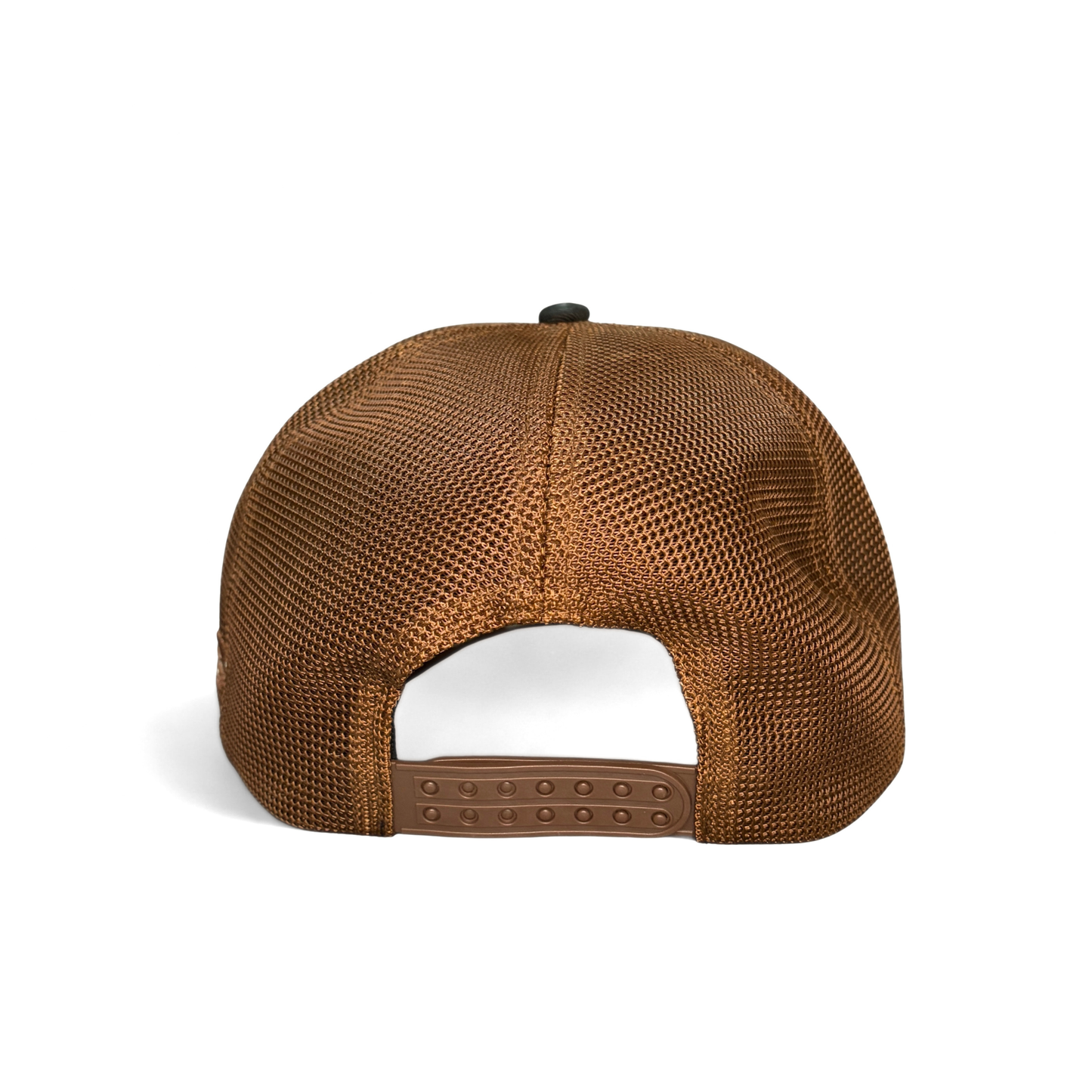 Back view of Cuadra patterned brown cap with adjustable closure