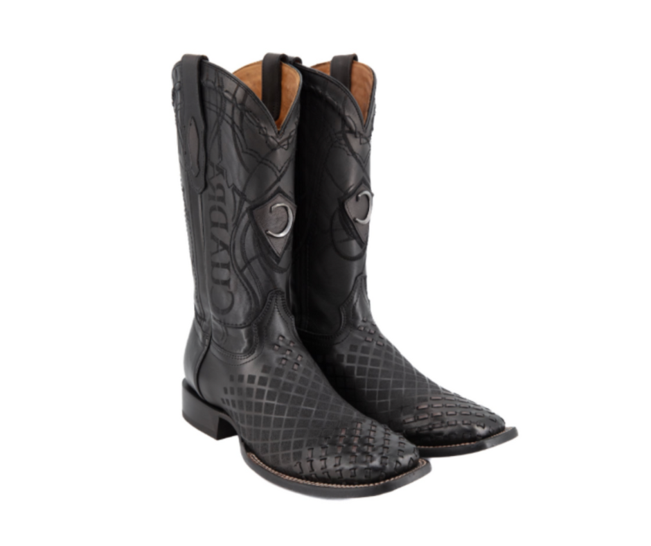 Cuadra black leather western boot angled profile view